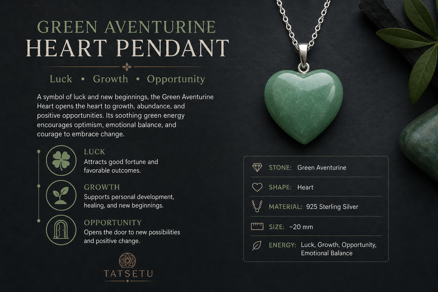 Green Aventurine Heart Shape Pendant