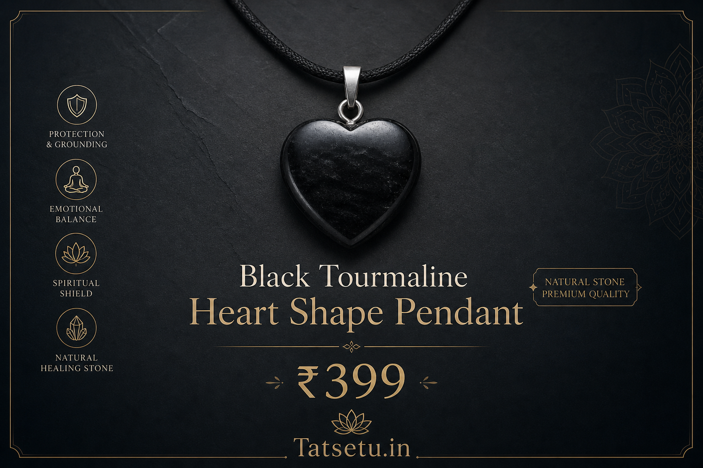 Black Tourmaline Heart Shape Pendant