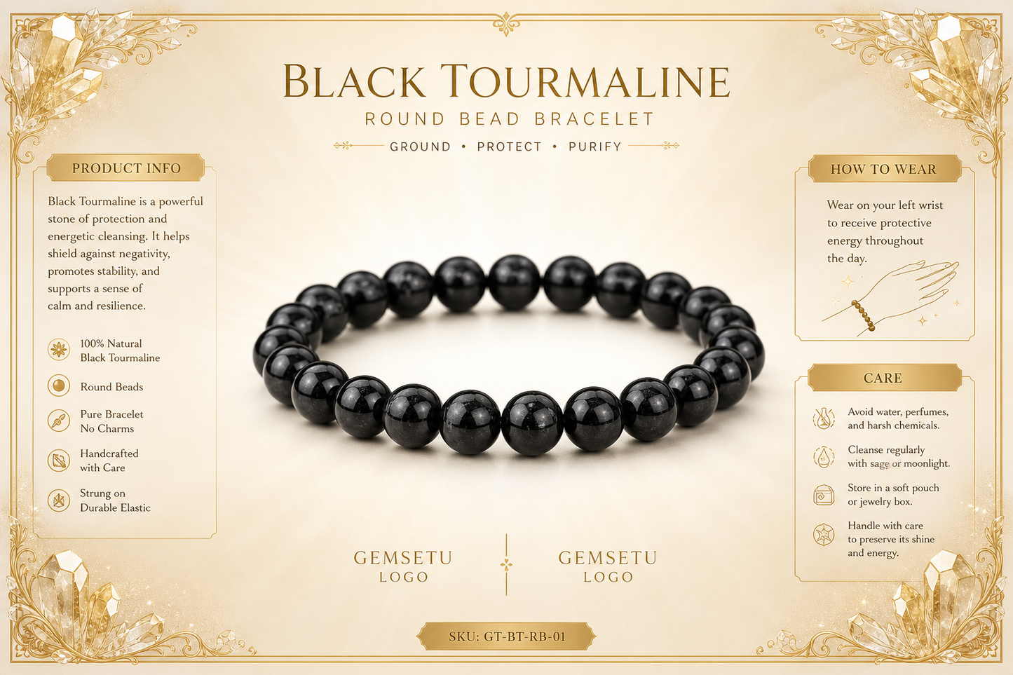 Black Tourmaline Bracelet – Protection, Negativity Removal, and Stability