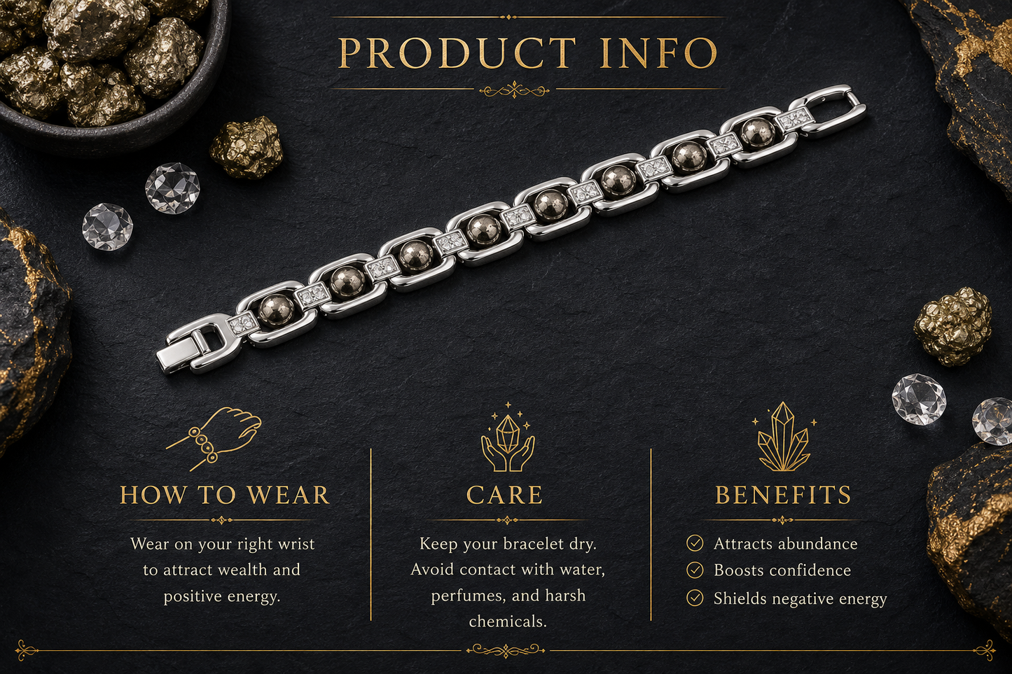 Metal Raw Pyrite Bracelet – Wealth, Confidence, and Financial Growth
