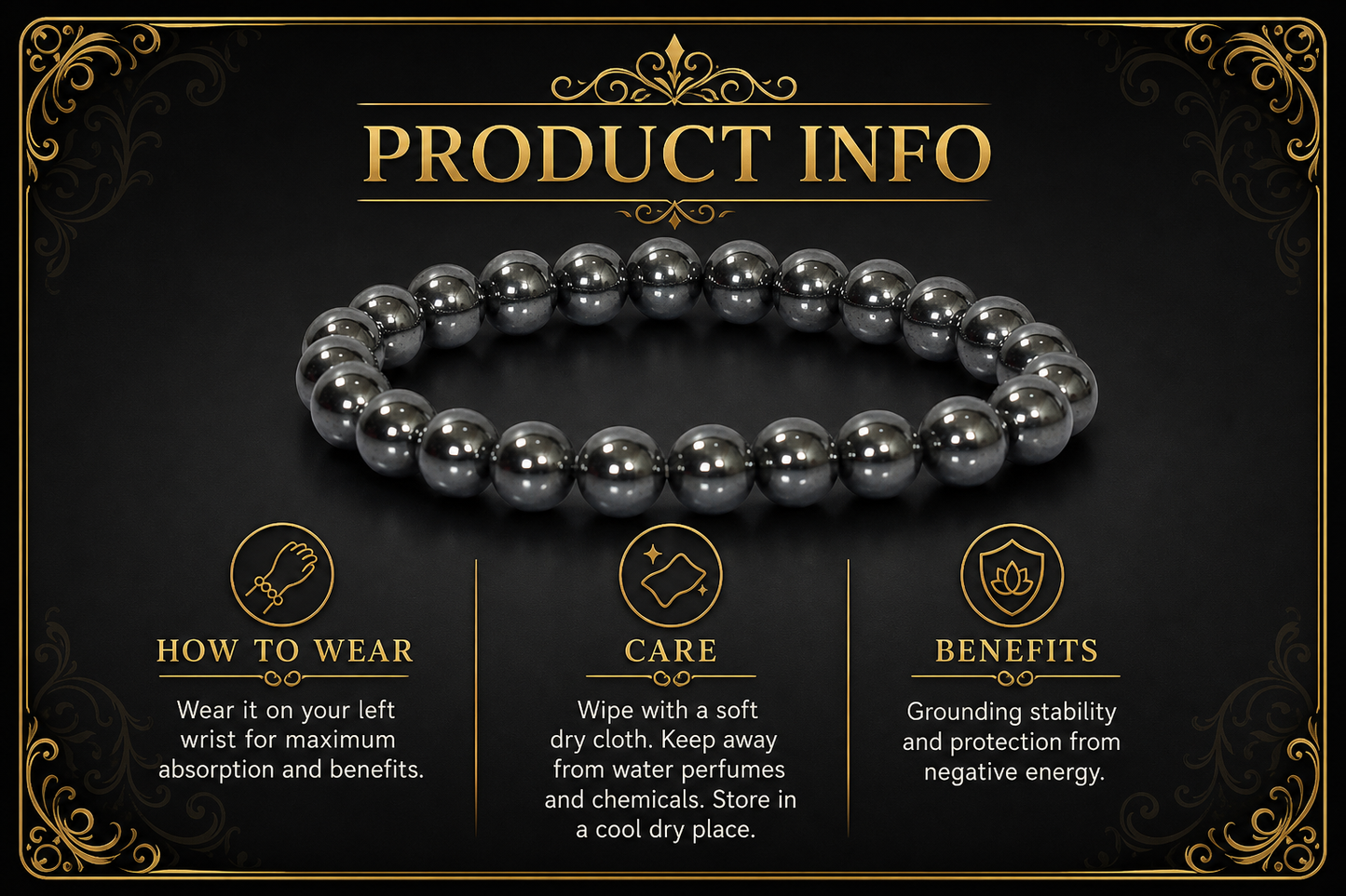 Hematite Bracelet – Grounding, Stability, and Focus