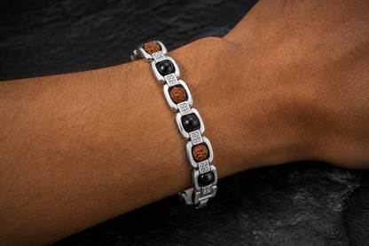 Metal Rudraksha & Karungali Bracelet – Spiritual Protection, Strength, and Balance