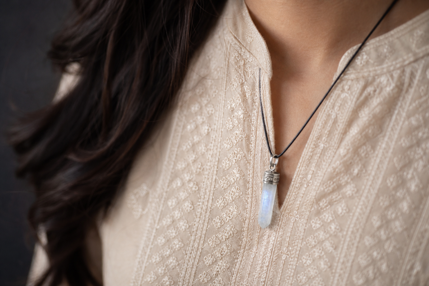 Rainbow Moonstone Pencil Pendant