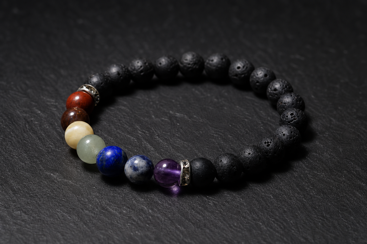 Seven Chakra Lava Bracelet – Chakra Alignment, Strength, and Grounding