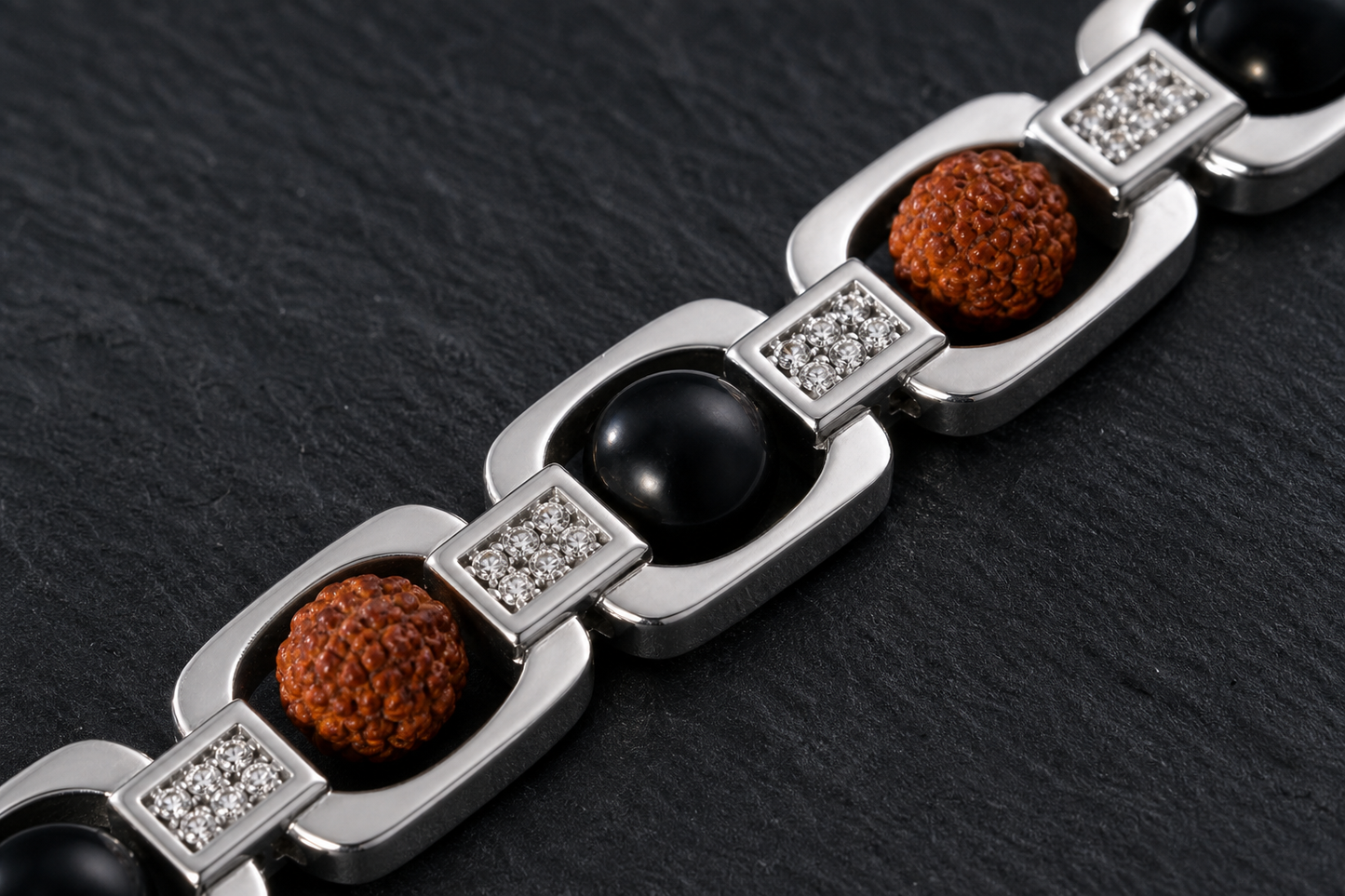 Metal Rudraksha & Karungali Bracelet – Spiritual Protection, Strength, and Balance