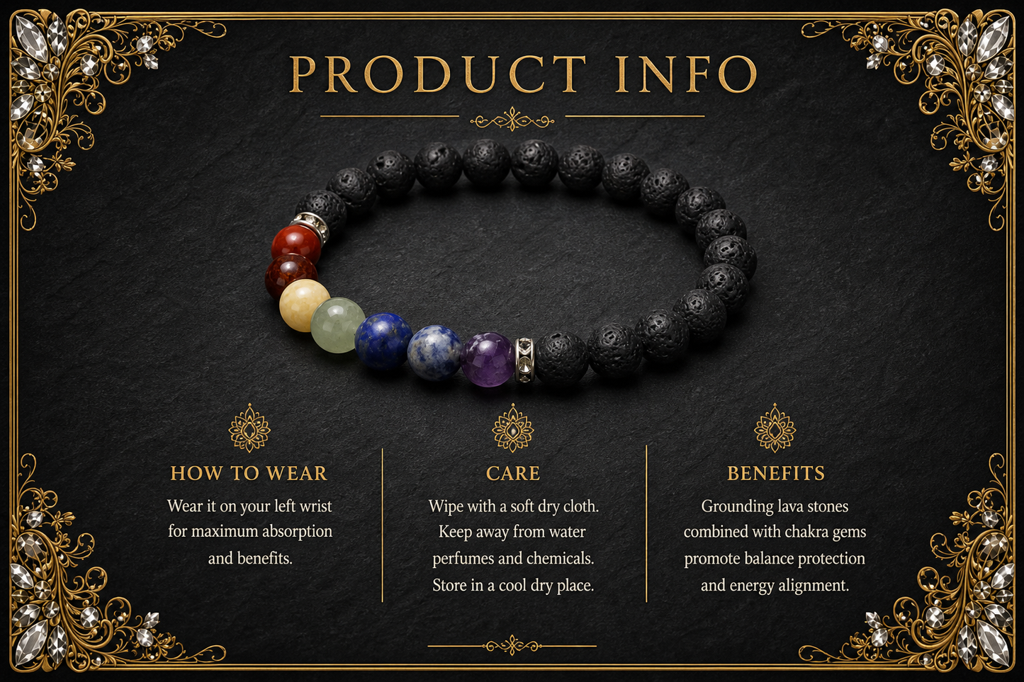 Seven Chakra Lava Bracelet – Chakra Alignment, Strength, and Grounding