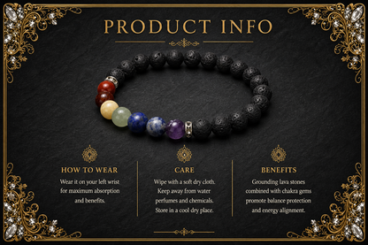 Seven Chakra Lava Bracelet – Chakra Alignment, Strength, and Grounding