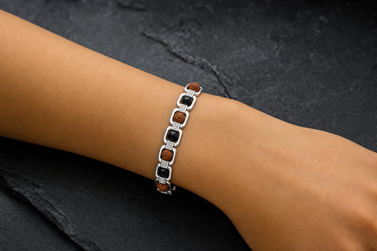 Metal Rudraksha & Karungali Bracelet – Spiritual Protection, Strength, and Balance