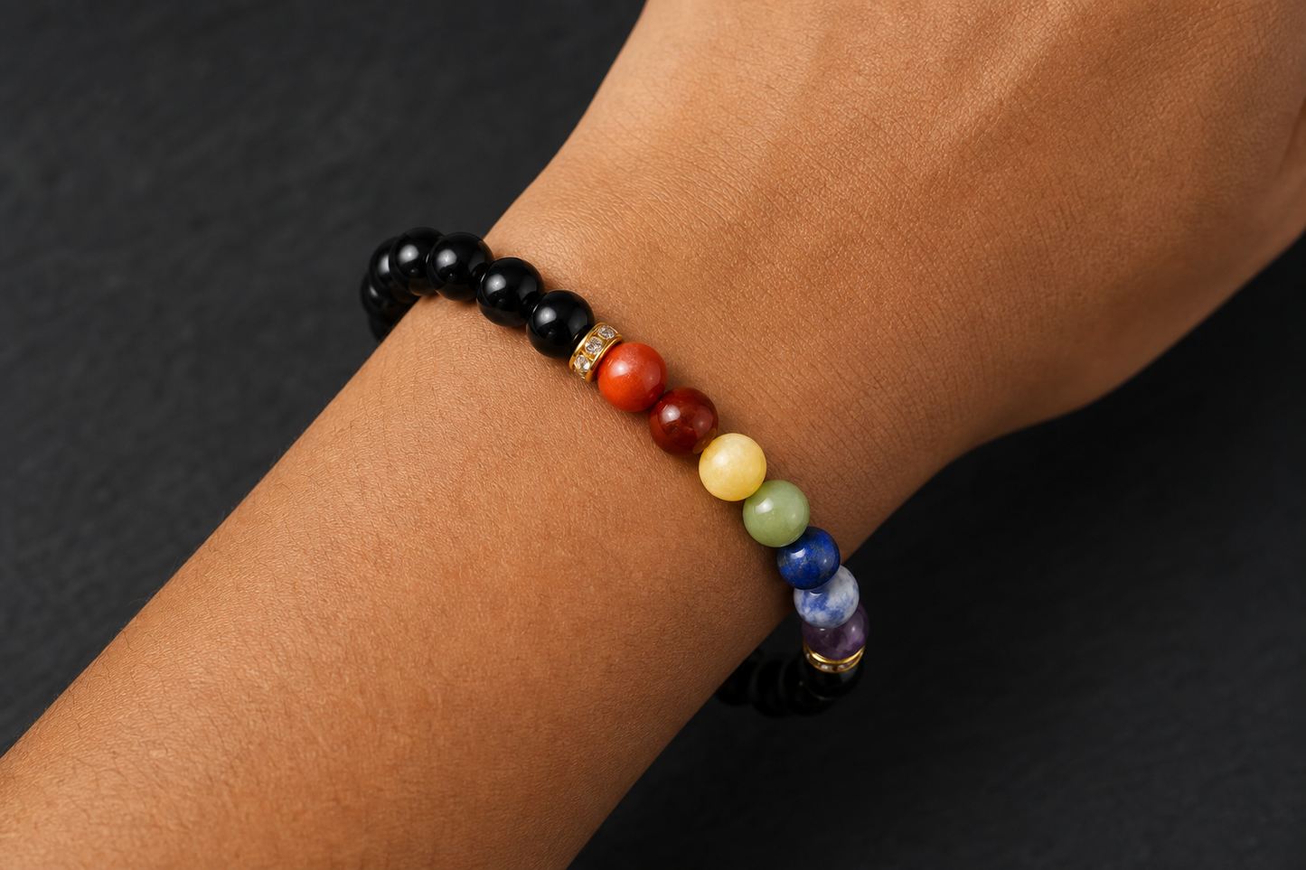 Seven Chakra Obsidian Bracelet – Protection, Balance, and Spiritual Growth