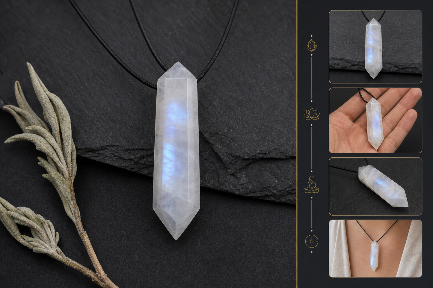 Rainbow Moonstone Pencil Pendant