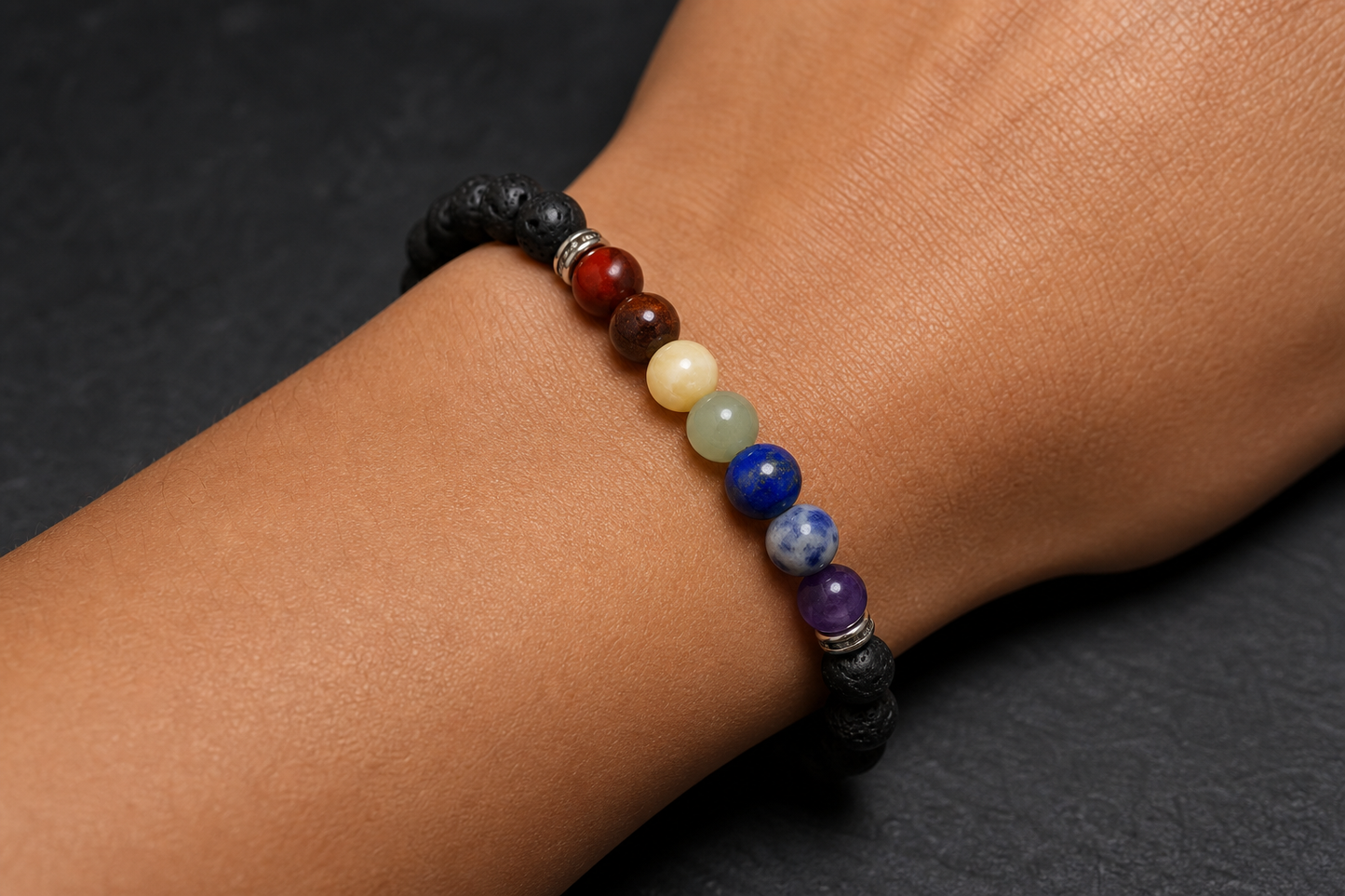 Seven Chakra Lava Bracelet – Chakra Alignment, Strength, and Grounding