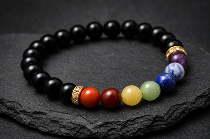 Seven Chakra Obsidian Bracelet – Protection, Balance, and Spiritual Growth