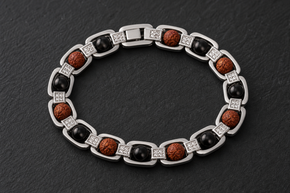 Metal Rudraksha & Karungali Bracelet – Spiritual Protection, Strength, and Balance