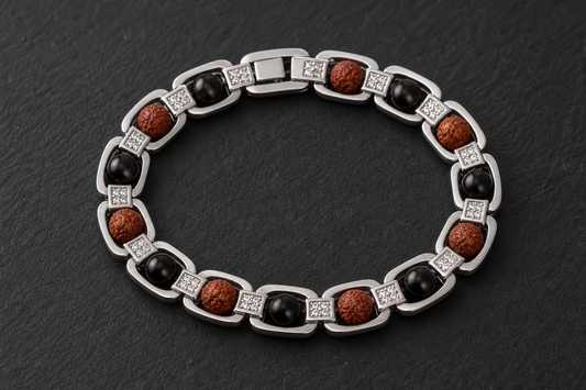 Metal Rudraksha & Karungali Bracelet – Spiritual Protection, Strength, and Balance