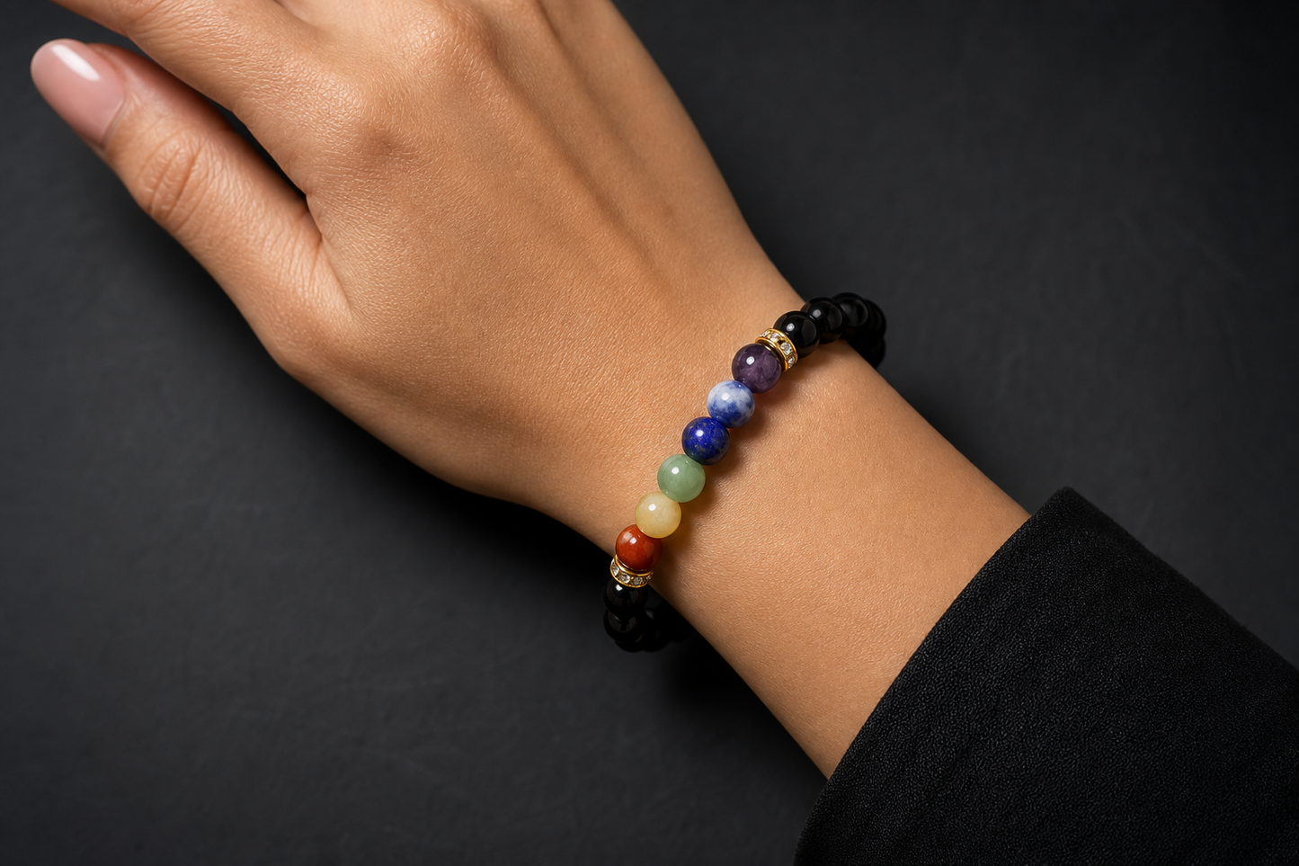 Seven Chakra Obsidian Bracelet – Protection, Balance, and Spiritual Growth