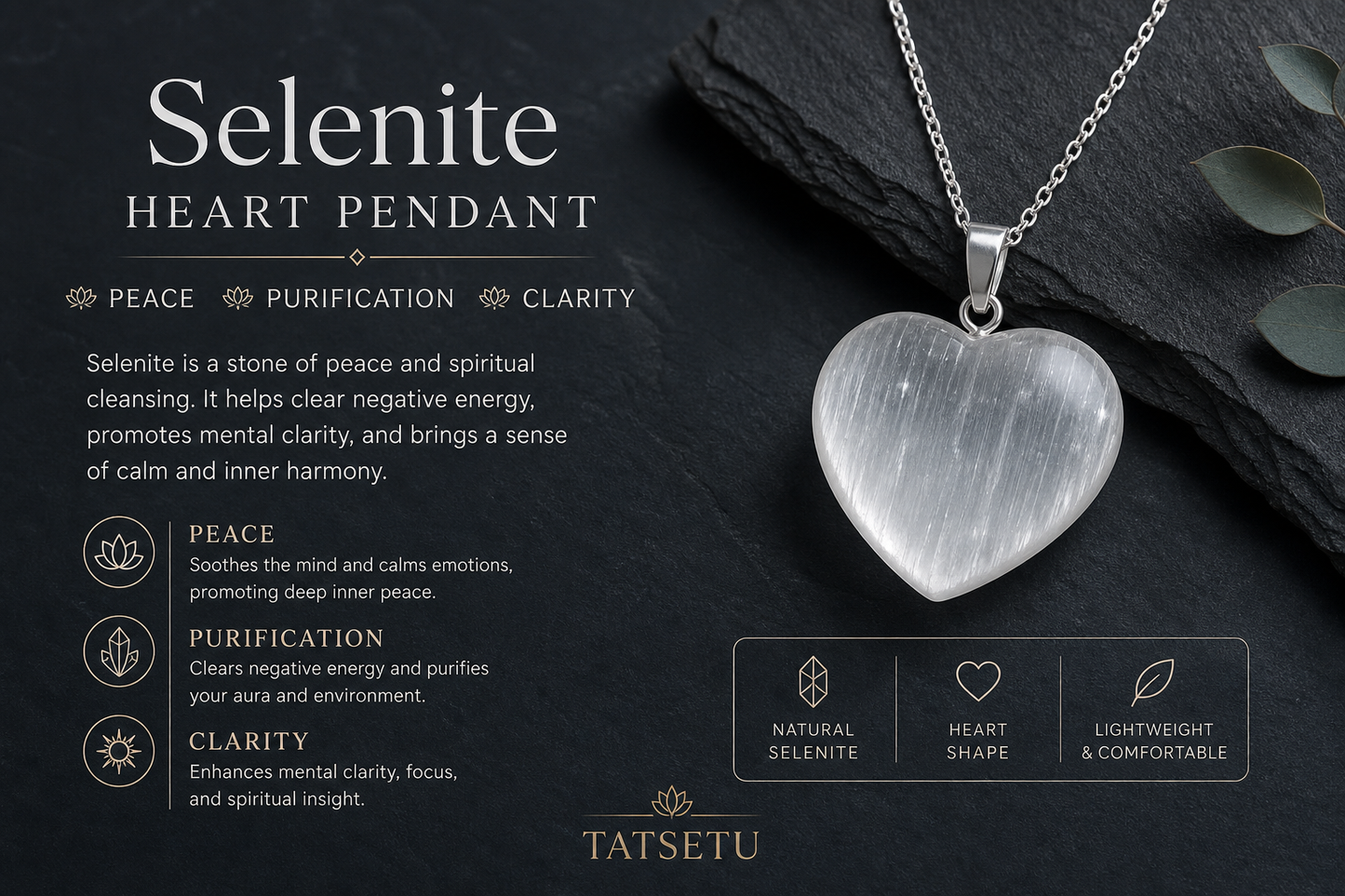 Selenite Heart Shape Pendant