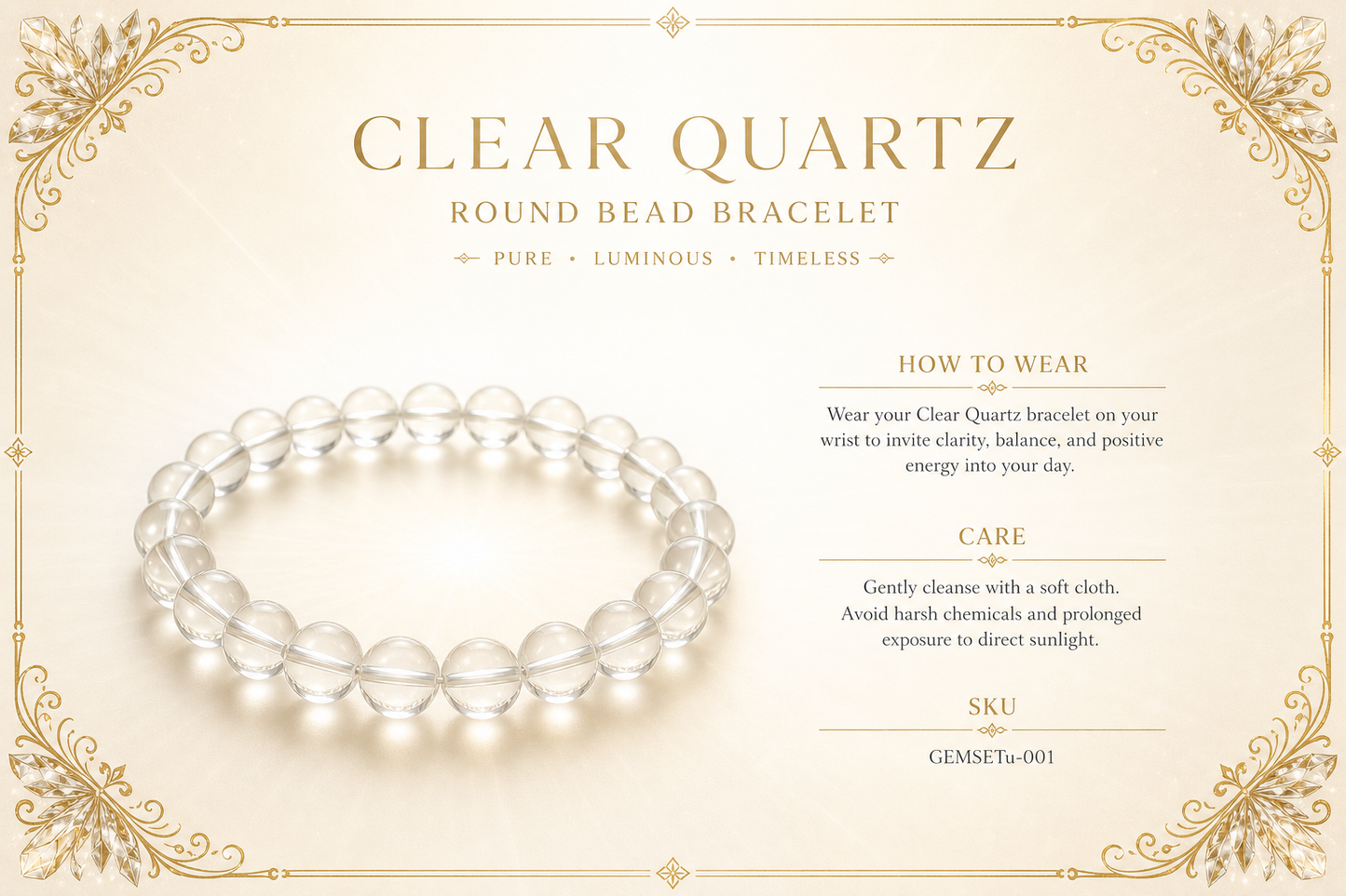 Clear Quartz Bracelet – Healing, Focus, and Energy Amplification