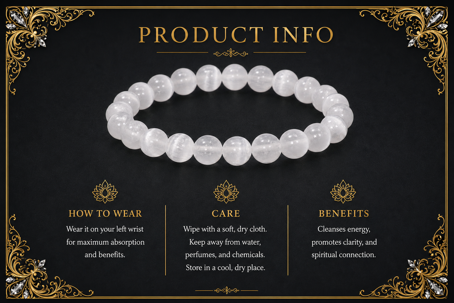 Selenite Bracelet – Purification, Peace, and Spiritual Clarity