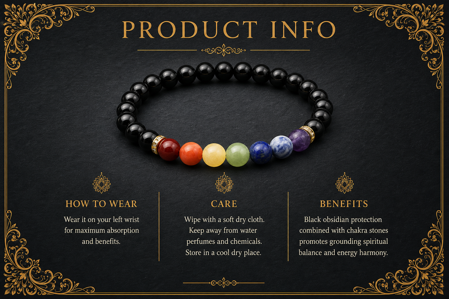 Seven Chakra Obsidian Bracelet – Protection, Balance, and Spiritual Growth