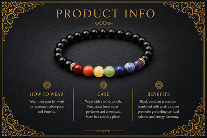 Seven Chakra Obsidian Bracelet – Protection, Balance, and Spiritual Growth